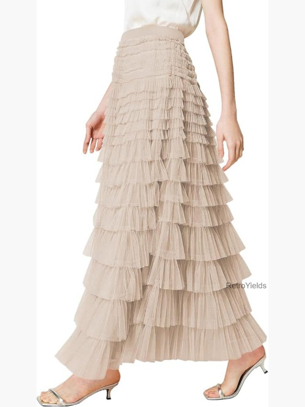 Tulle Maxi Skirt High Waist A-Line Flowy Elegant Party Wedding Guest Skirt
